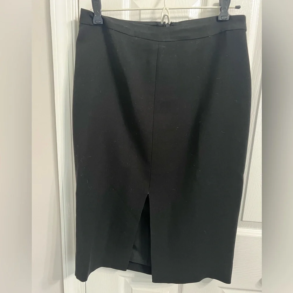 White House Black Market Black Pencil Skirt with Front Slit, Size 8